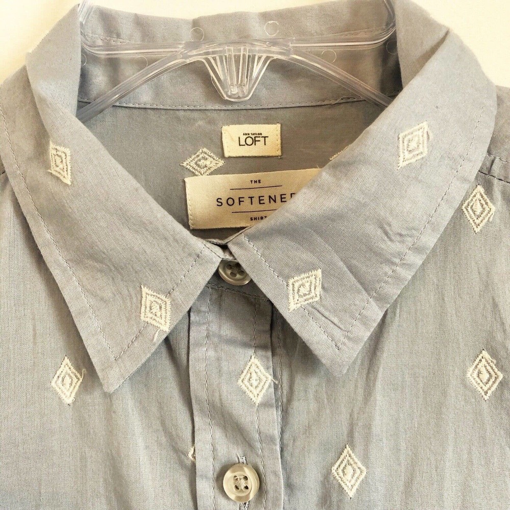 Ann Taylor Loft NWT The Softened Thin Lightweight Blue Diamond Pattern Blouse S - Picture 3 of 11